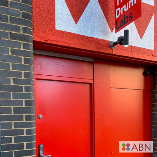 Red steel doors and internal window shutter